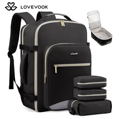 LOVEVOOK TSA-Friendly Carry-On Travel Backpack with 3 Packing Cubes and Laptop Compartment-Personal Item, Airline Approved Tr...