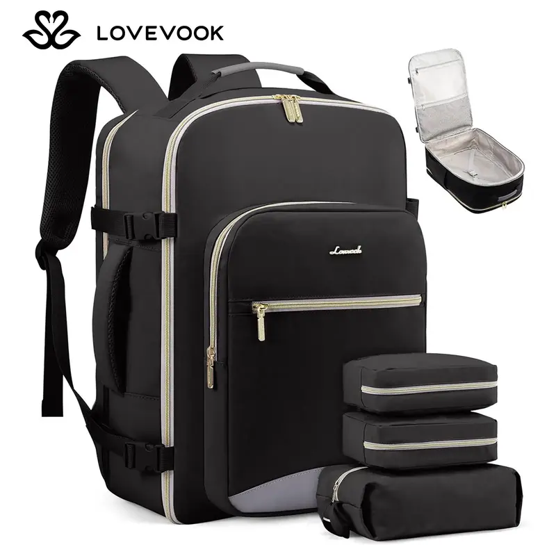 LOVEVOOK TSA-Friendly Carry-On Travel Backpack with 3 Packing Cubes and Laptop Compartment-Personal Item, Airline Approved Tr...