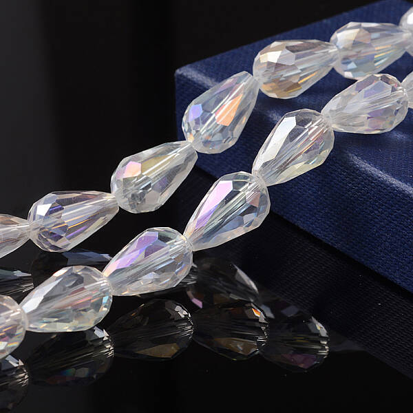 Faceted Teardrop Electroplate Glass Beads Strands