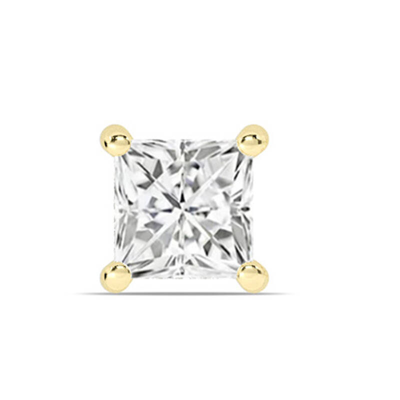 Certified Lab Grown Four Prong Princess Cut Single Diamond Stud Earring | 14K Yellow Gold 2 ct. tw.