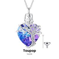 TOUPOP Heart Tree of Life Urn Necklace for Ashes s925 Sterling Silver Cremation Jewelry with Created Crystal w/Funnel Filler ...