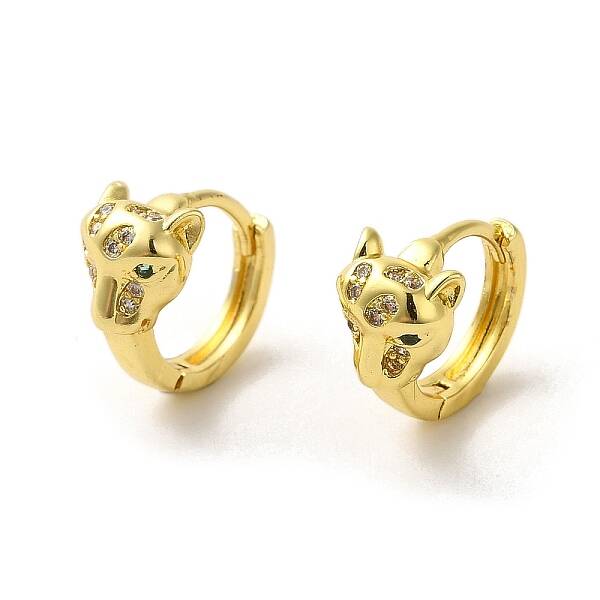 Leopard Head Brass Hoop Earrings