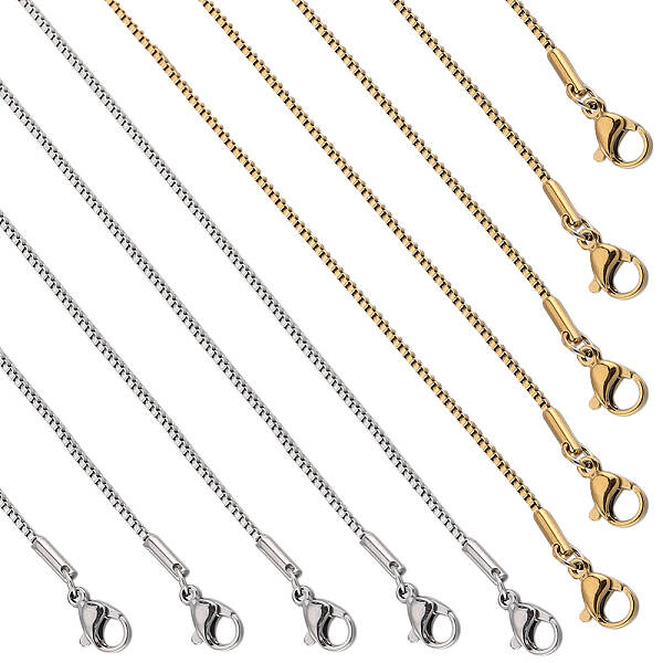 12Pcs 2 Colors 304 Stainless Steel Box Chain Necklaces Set