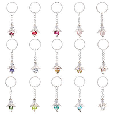 2 Sets Baptism Beaded Glass Pearl Angel Keychain