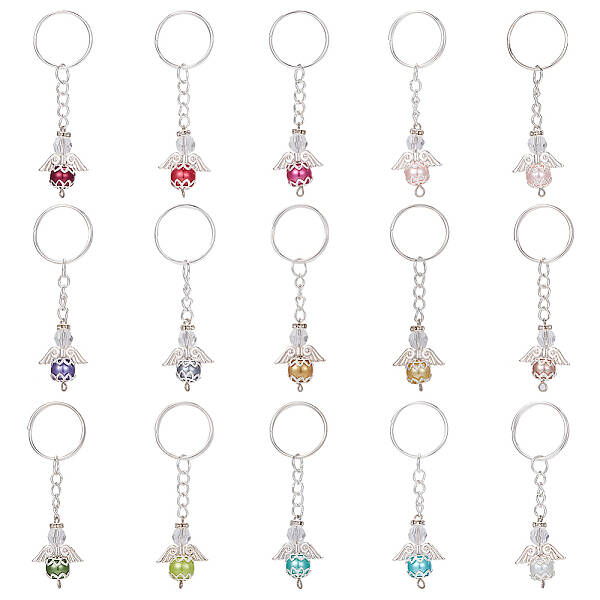 2 Sets Baptism Beaded Glass Pearl Angel Keychain