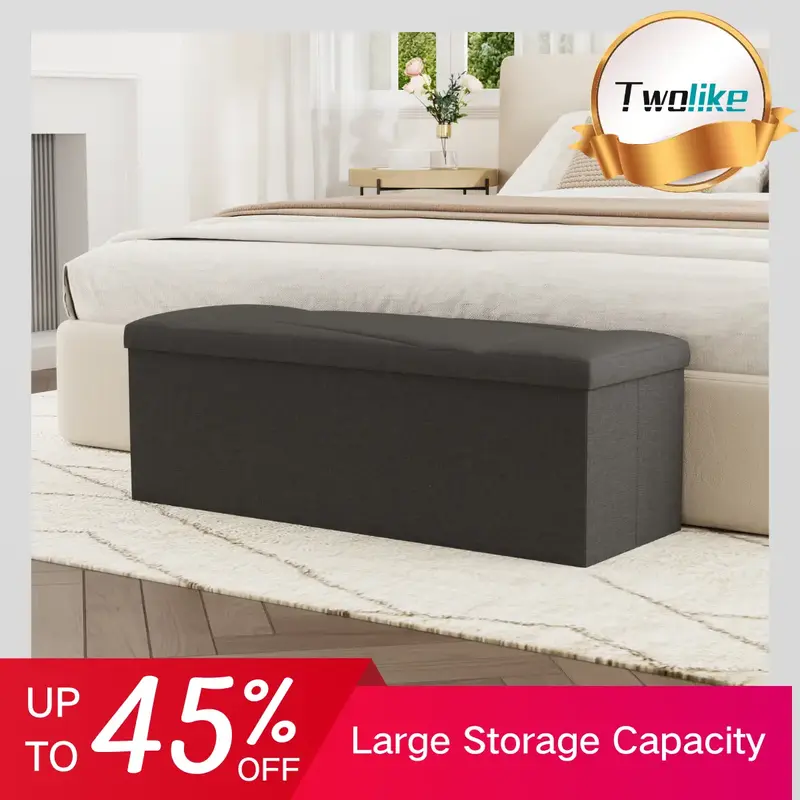 14/30/43 Inches Folding Storage Ottoman Bench, Ottoman Foot Rest, End of Bed Bench, Storage Chest, for Living Room, Bedroom, ...