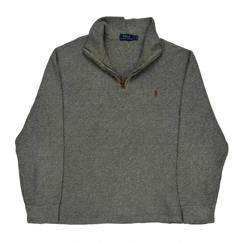 Polo By Ralph Lauren 1/4 Zip - Large Grey Cotton Blend