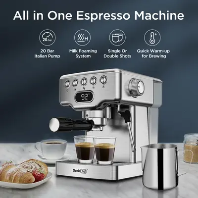 Geek Chef Espresso Machine, 20 Bar Espresso Machine With Milk Frother For Latte, Cappuccino, Macchiato, For Home Espresso Mak...