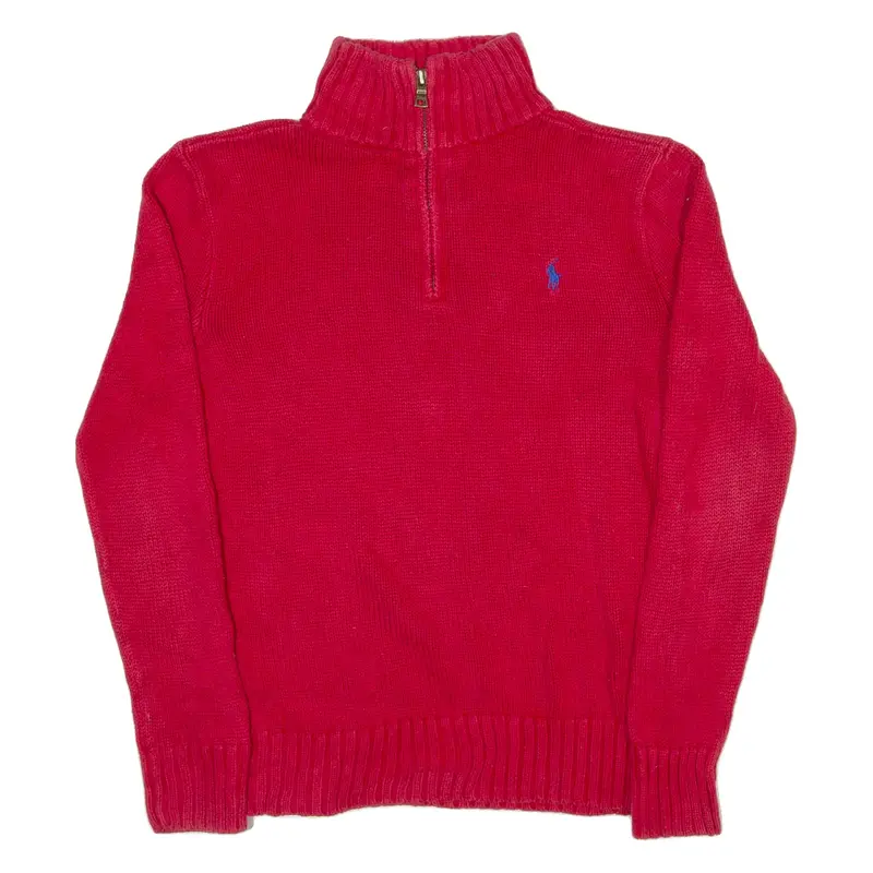 POLO RALPH LAUREN Boys Jumper Red 1/4 Zip Tight Knit M