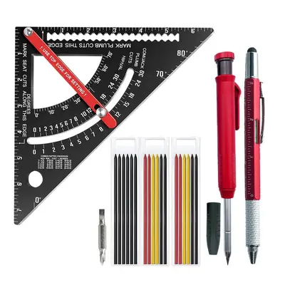 Adjustable Triangle Ruler Set, Aluminum Alloy Triangle Ruler with Marker Pen & Refills & Storage Box, Professional Hand Measu...