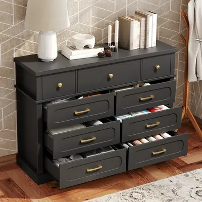 MAHANCRIS 47.2'' Drawers Dresser for Closet, 9 Farmhouse Chest of Drawers, for Bedroom, Living Room, Hallway and Entrance