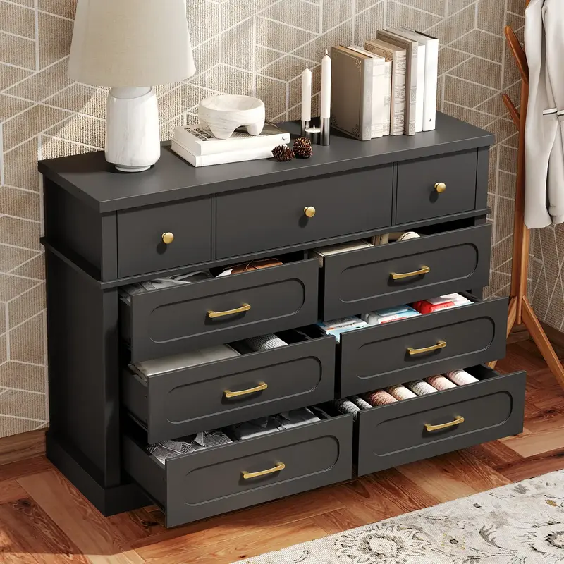 MAHANCRIS 47.2'' Drawers Dresser for Closet, 9 Farmhouse Chest of Drawers, for Bedroom, Living Room, Hallway and Entrance