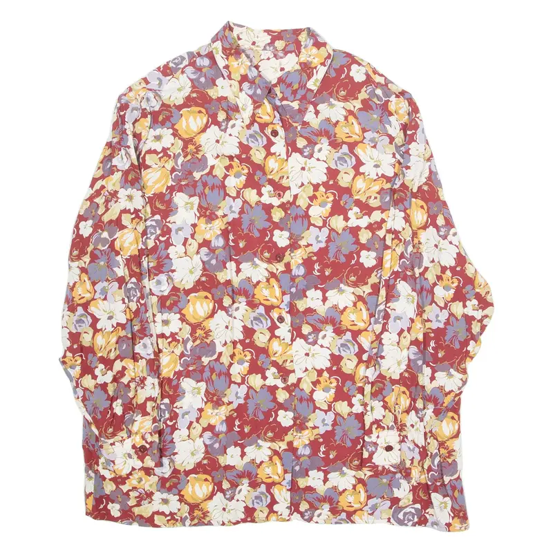 Womens Printed Blouse Maroon Long Sleeve Floral XL