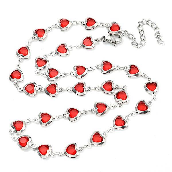 304 Stainless Steel & Glass Heart Link Chain Necklaces