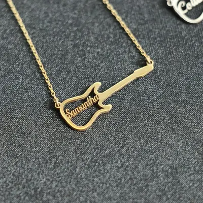 Guitar Symbol Name Necklace, Personalized Guitar Name Necklace, Instrument Guitar Necklace, Musical Instrument Necklace