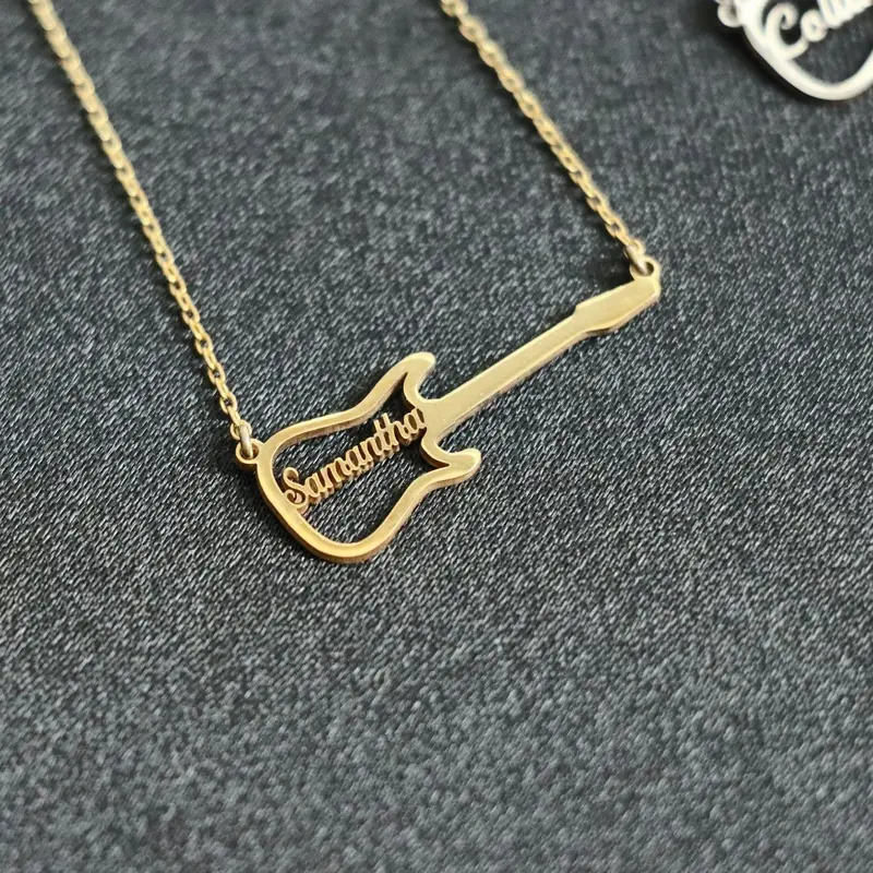 Guitar Symbol Name Necklace, Personalized Guitar Name Necklace, Instrument Guitar Necklace, Musical Instrument Necklace