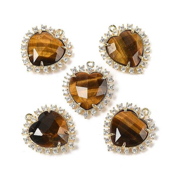 Natural Tiger Eye Faceted Heart Pendants