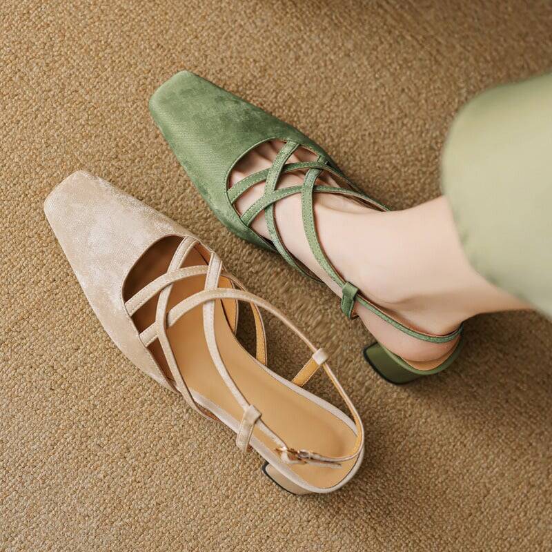 CHIKO Kamel Square Toe Block Heels Slingback Shoes
