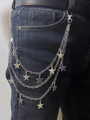 Unisex Punk Style Star Decor Layered Pants Chain, Casual Trendy Belt Body Chain, Fashionable Accessories for Daily & Party De...