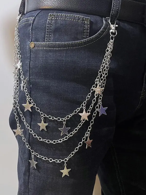 Unisex Punk Style Star Decor Layered Pants Chain, Casual Trendy Belt Body Chain, Fashionable Accessories for Daily & Party De...