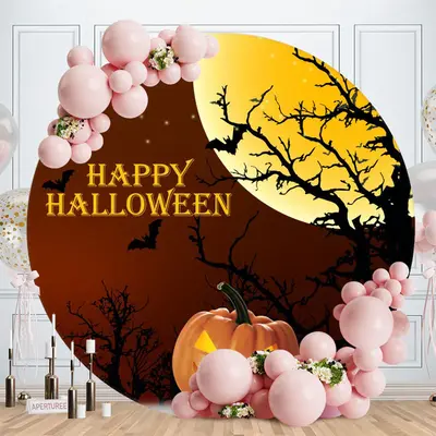 Aperturee Horror Night Pumpkin Round Halloween Backdrop
