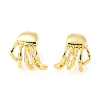 Rack Plating Brass Skeleton Hand Cuff Earrings for Women