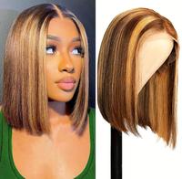 13x4  Lace Front Bob Wig -Glueless Wigs  Honey Blonde Highlights (4/27)-180 Density Straight Ombre Human Hair Wig , Pre-Pluck...