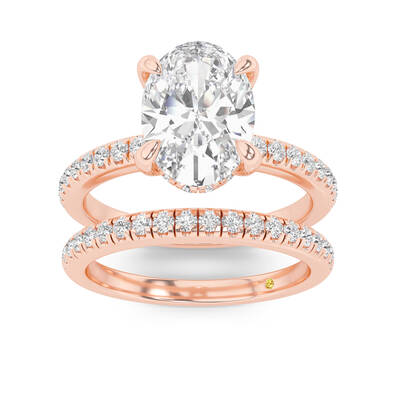 Aurelia Lab Grown Oval Shaped Diamond Engagement Ring with the BonBon Half Coverage Wedding Band | 18K Rose Gold 2 1/6 ct. tw...