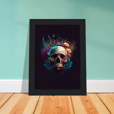 Nature’s Duality - Vibrant Flowers and Skull