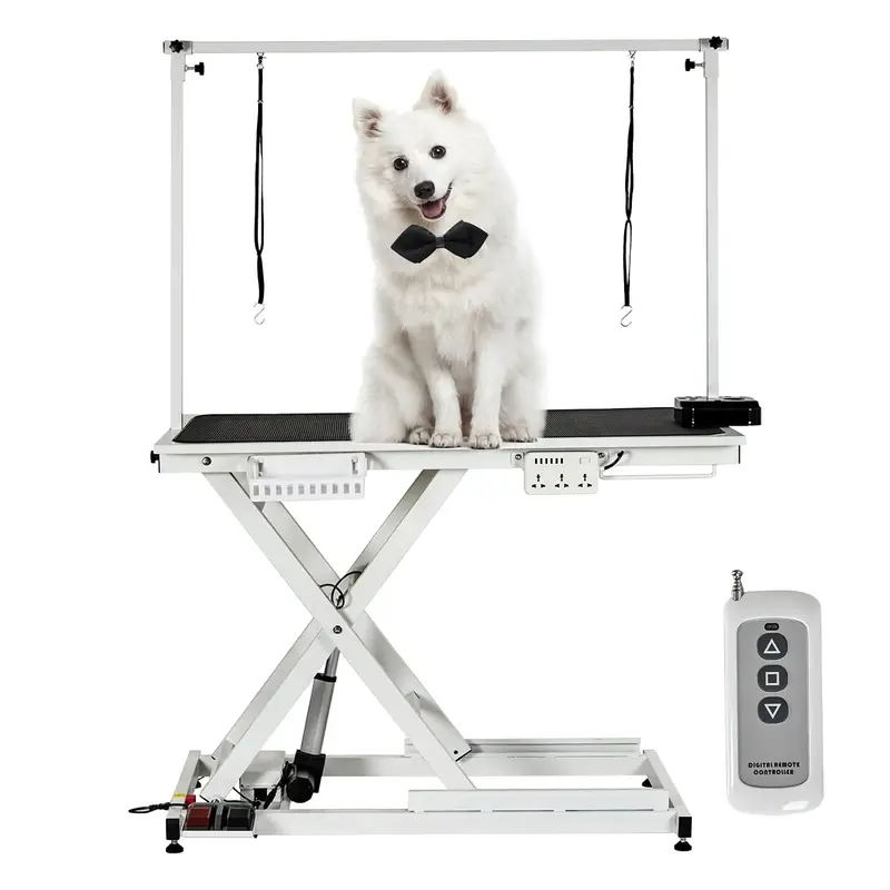 Garvee 50 Inch Electric Dog Grooming Table, Heavy Duty, Height Adjustable Pet Grooming Table with Socket w/Leveling Wheels, G...