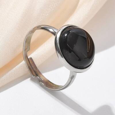 Half Round Natural Black Agate Finger Rings
