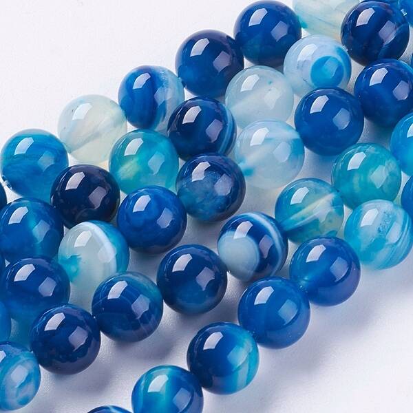 Round Dyed Natural Striped Agate/Banded Agate Beads Strands