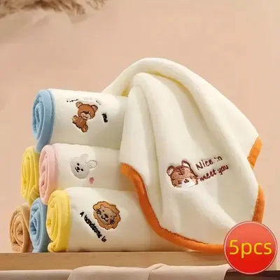 Cartoon Animals Pattern Baby Towels, 5pcs Cute Soft Absorbent Baby Washcloth, Baby Bath Towel, Baby Essentials, Newborn Baby ...