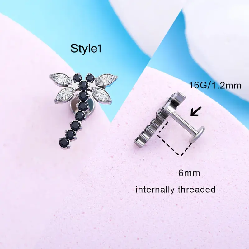 Black CZ Titanium Internally Threaded Cartilage Stud - Style1