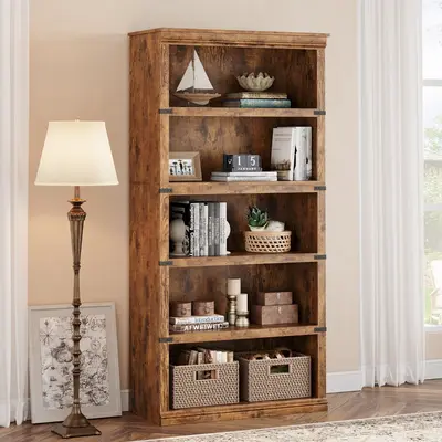 Garvee 5 Tier Bookcase, Farmhouse Book Shelf with Storage, Tall Book Case Wooden 5 Shelf Bookcase for Home Office, Living Roo...