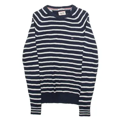 TOMMY HILFIGER Womens Patterned Jumper Blue Striped Tight Knit XS