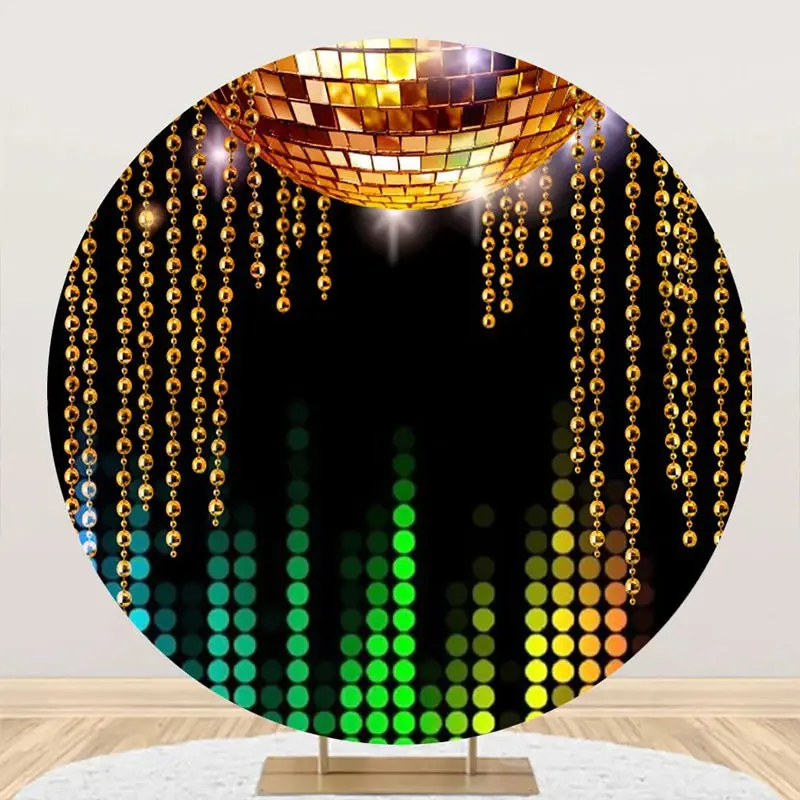 Black Gold Disco Stage Musical Round Party Backdrop - Aperturee