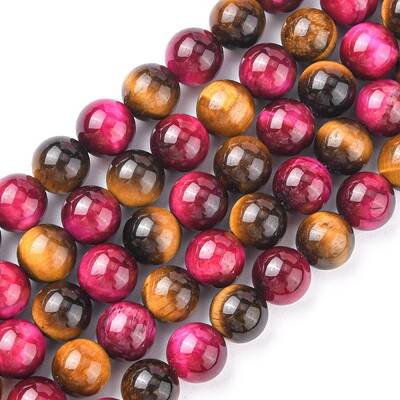 Natural Rose Tiger Eye(Dyed & Heated) and Yellow Tiger Eye(Dyed & Heated) Beads Strands