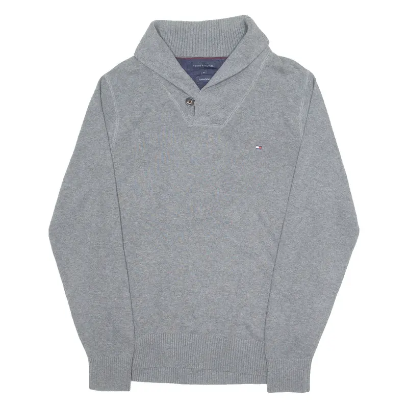 TOMMY HILFIGER Mens Jumper Grey Roll Neck Tight Knit M