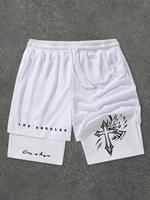 Men's Cross Print Double Layer Waist Shorts, Regular Fit Casual Fashion Comfy Shorts for Summer, Men's Bottoms for Daily Wear