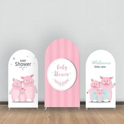 Three Pink Pigs Stripe Baby Shower Arch Backdrop Kit - Aperturee