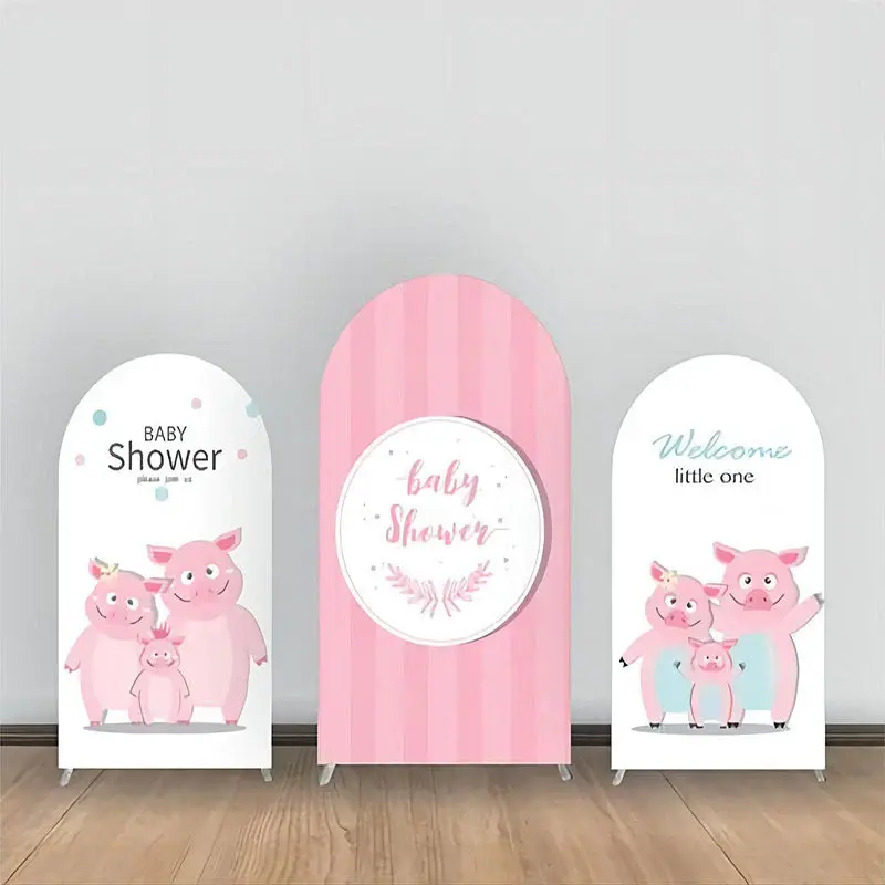 Three Pink Pigs Stripe Baby Shower Arch Backdrop Kit - Aperturee