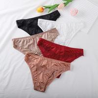 5 Pcs Women Underpants Low-waist Advanced Light Seamless Floral Lace Trim Silky Stretchable Panties Women Honeymoon Wedding N...