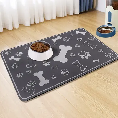 Dog Cat Food Mat,Rapid AbsorbentPet Feeding Mat, Bone Shaped Dog Placemat Water Bowl Mat with Rubber Backing,No Stains Dog Ca...
