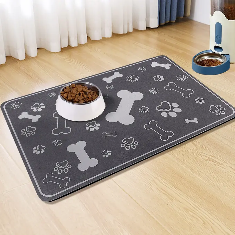 Dog Cat Food Mat,Rapid AbsorbentPet Feeding Mat, Bone Shaped Dog Placemat Water Bowl Mat with Rubber Backing,No Stains Dog Ca...