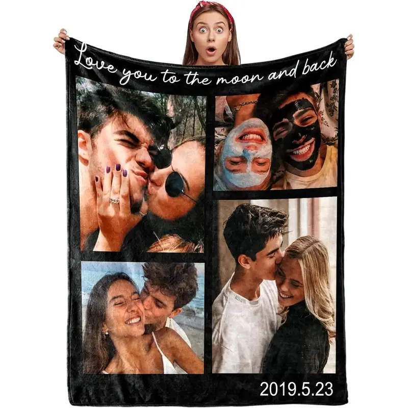 Couple Gifts Custom Blanket with Photos Personalized Flannel Throw Blankets Gifts for Boyfriend Girlfriend Customized Blanket...