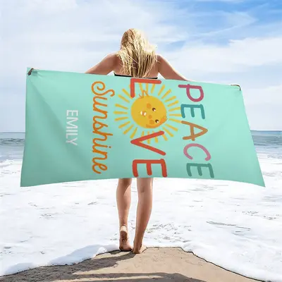 Cute Peace Love Sunshine Custom Name Beach Towel - Aperturee
