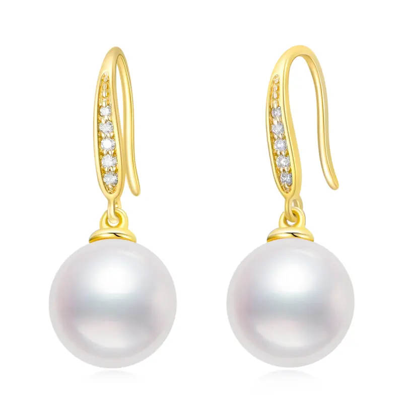 18K Gold Pearl Bead Drop Earrings