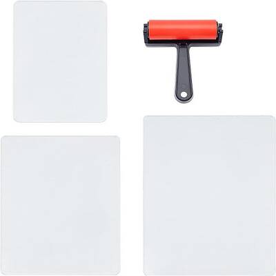 SUPERFINDINGS 4pcs 3 Style Acrylic Board Flat Rectangle Board and 1 Style Rubber Roller Brush Press Printing Plate for DIY Di...