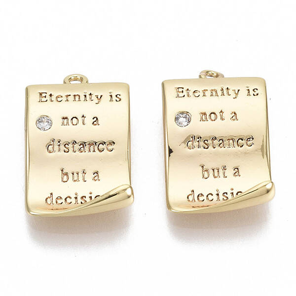 Brass Micro Pave Clear Cubic Zirconia Quote Pendants